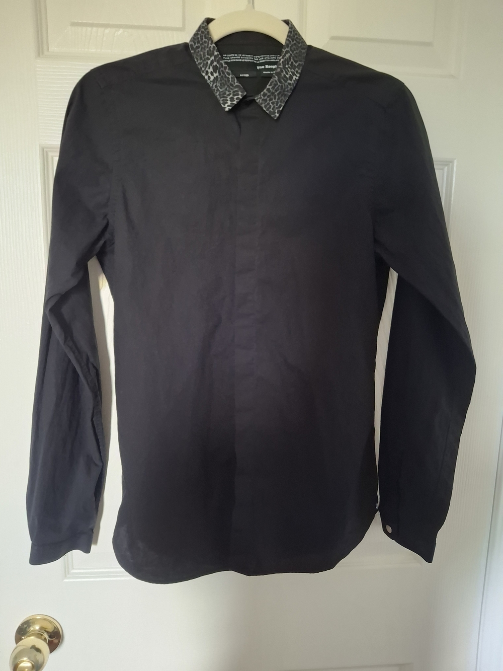 The Kooples Black Dress Shirt with Leopard  Patterned Collar